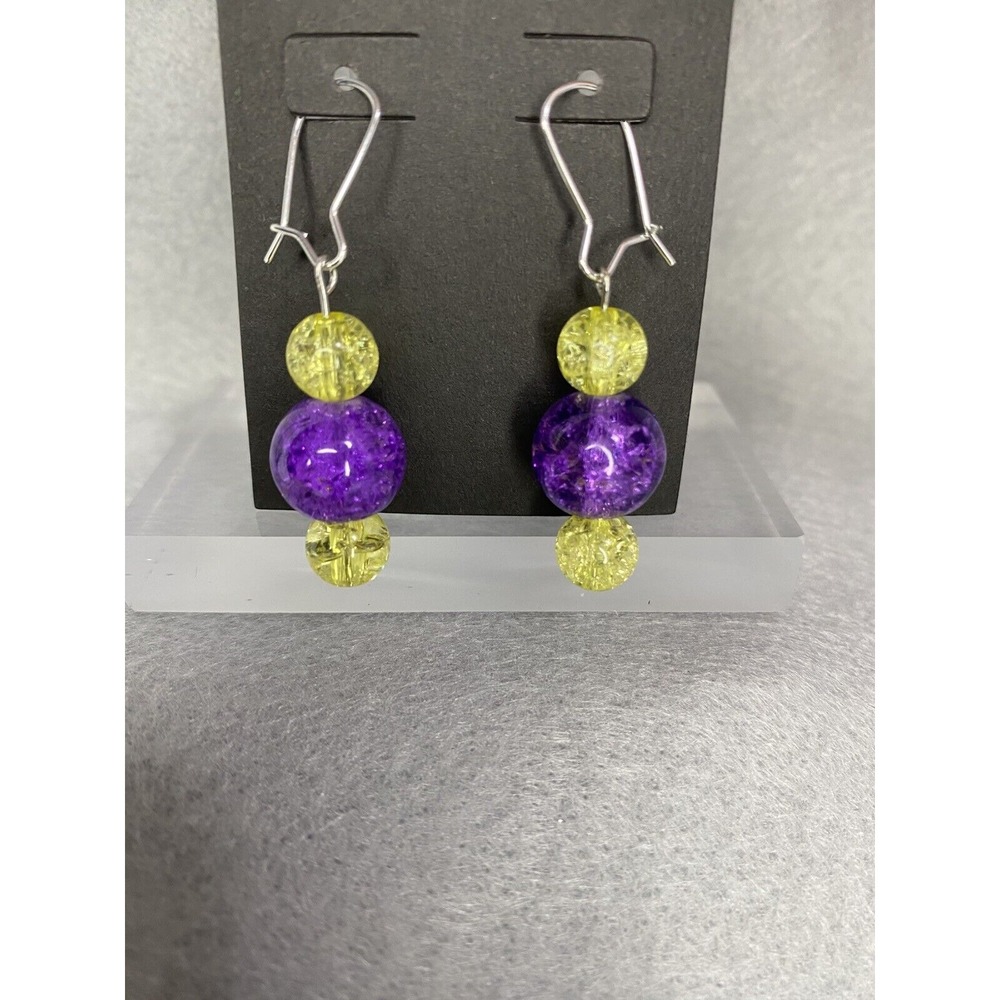 Handmade‎ Yellow And Purple Earrings Silver Plated Nickel Free